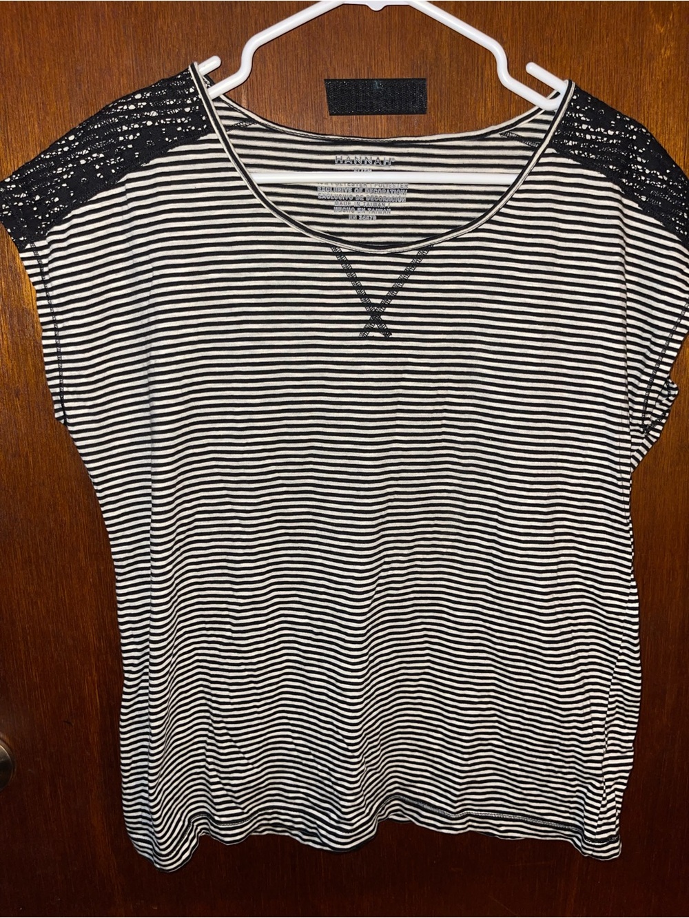 Black & White Striped Lace Shoulder Top - Hannah